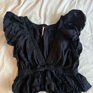 Free People Black Ruffle Sleeve Top